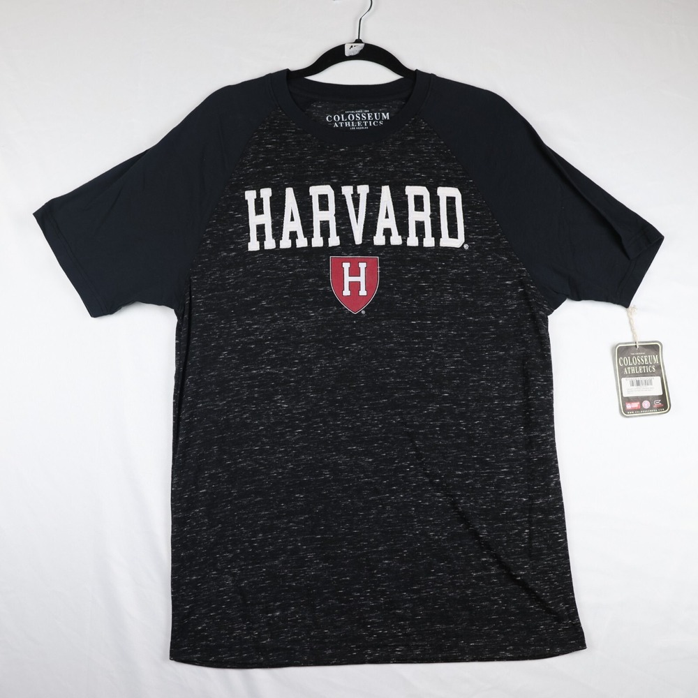 Colosseum T-Shirt Mens Large Black Speckled Burnout Harvard University Crew Neck